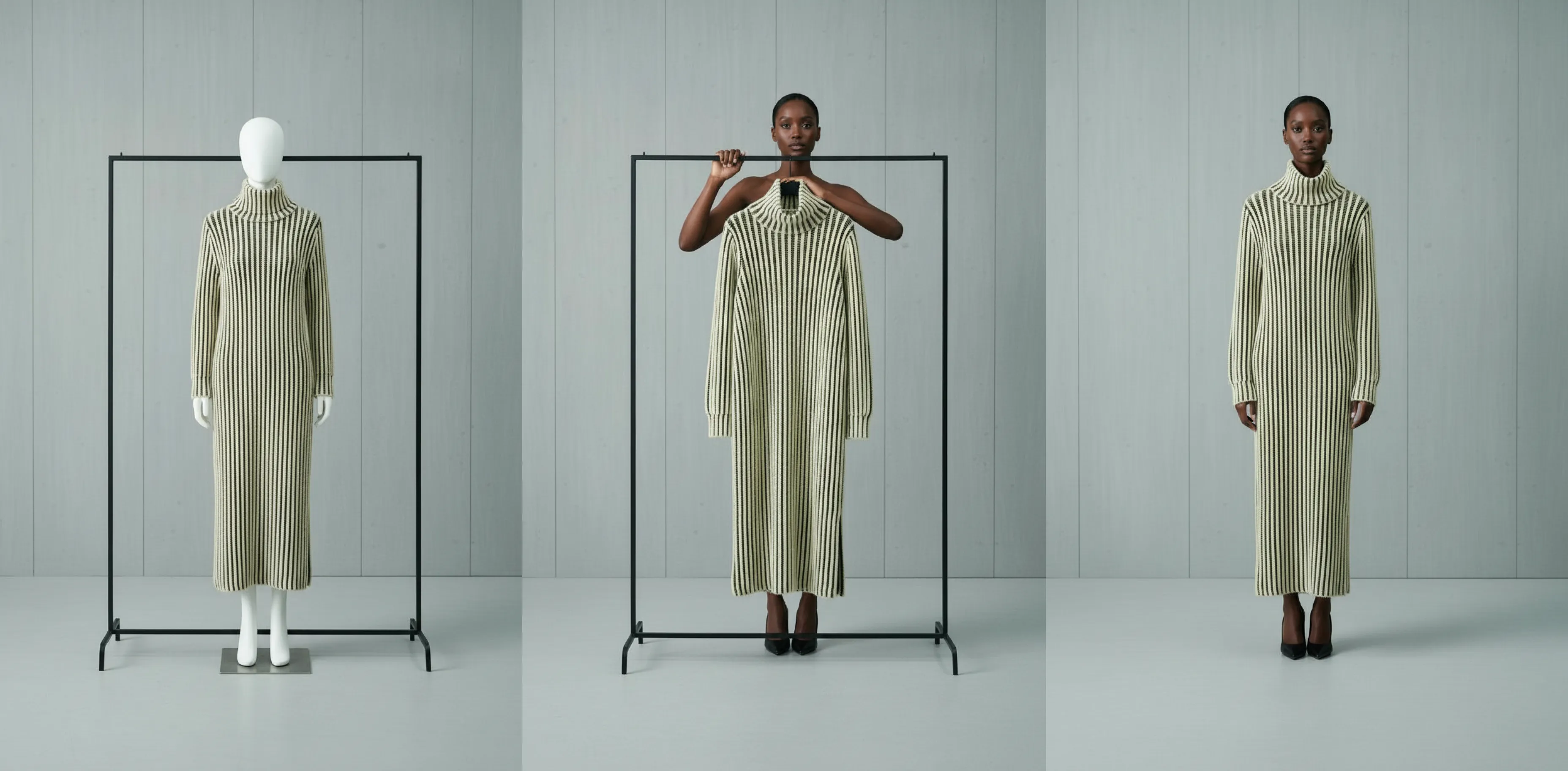 Mannequin garment transformed into AI-generated on-model photo