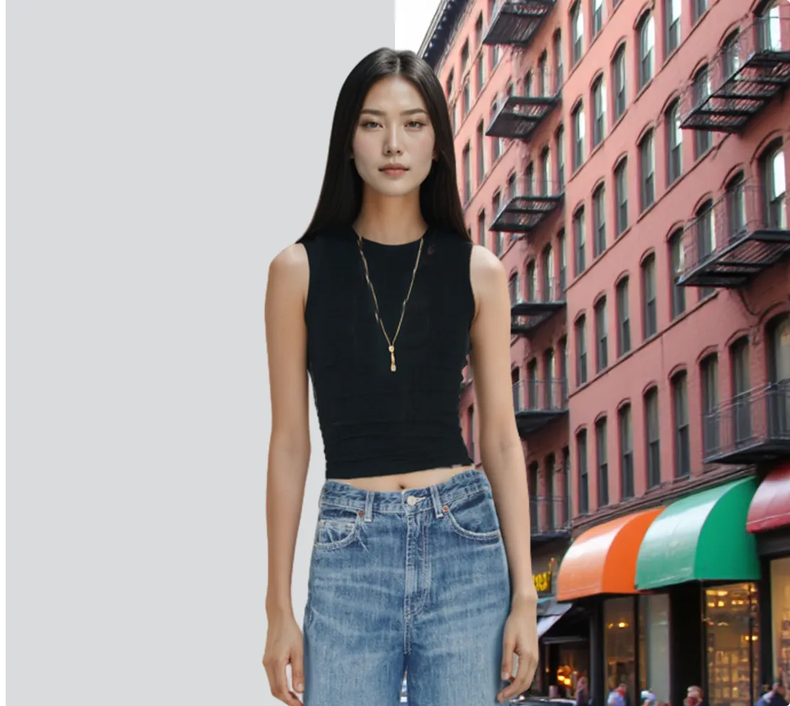 AI fashion model in urban setting
